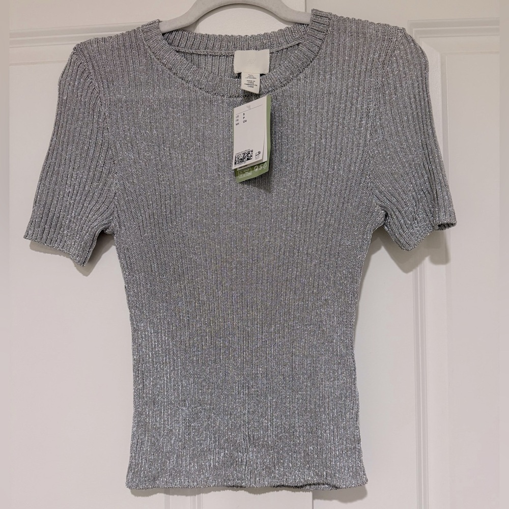 H& M Metalic rib knit top NWT SZ S